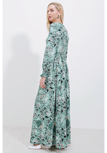 1525 Örme Tesettür Elbise - Mint 001