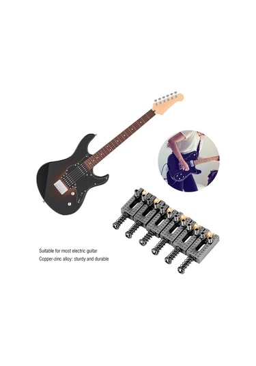Symbee Elektro Gitar Saddle Tamiri Parçaları - Kaydırmalı, Yükseklik Ve Mesafe Ayarlanabilir, Bakır Çinko Alaşımlı, Siyah, 6 Adet Seti