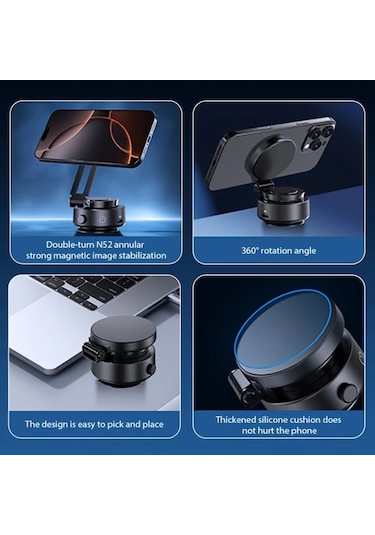 Honeybeeshop Yükseltilmiş Sürüm Yeni Manyetik Araba Telefon Tutucu Siyah 1 Bilgisayar Taşınabilir Elektrikli Emme Kupası Duvar Montaj Açı Ayarlanabilir 360 Döndürme
