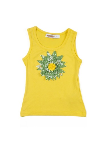 Kız Bebek Sarı Yeşil Çiçekli Askılı Yazlık Tişört Sarı