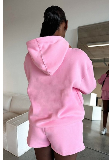 Thatsofetch Series 7 Sweatshirt - Pembe Baskılı Oversize Kapüşonlu Pembe