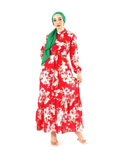 Fatma Sezen Çiçekli Saten Elbise Beyaz