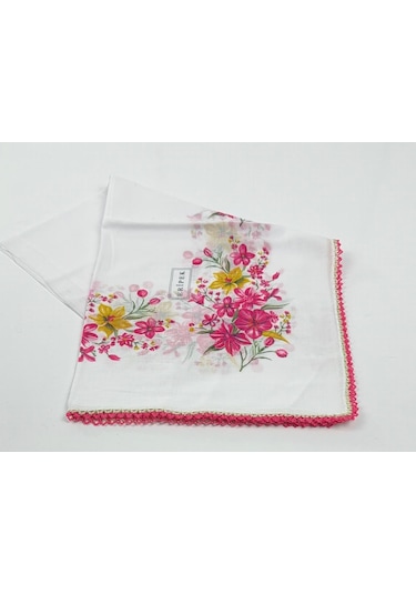 Eripek Oyalı Organik Pamuklu Yazma 0606131 Beyaz-Pembe