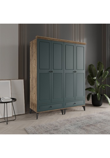 Beenal Nisa 4 Kapaklı Gardırop Dolap 160cm Atlantik Çam-yeşil