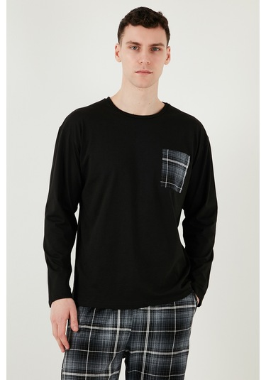 Buratti Ekoseli Cepli Beli Lastikli % 100 Pamuk Regular Fit Erkek Pijama Takımı 6572001 Siyah-Antrasit
