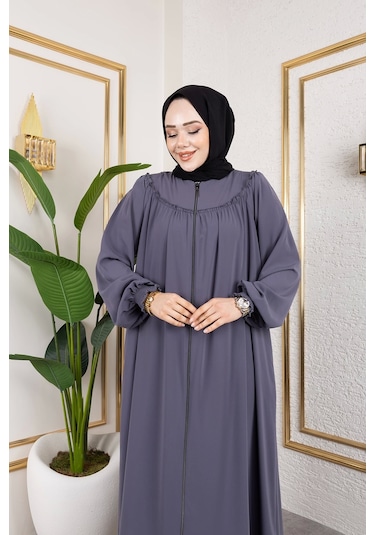 Ön Ve Arka Robalı Ferace - Gri / F0142 Gri