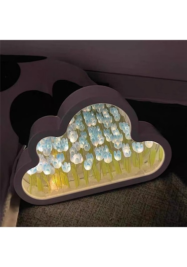 Xurunkeji Bulut Lale Lambası, Kendin Yap Lale Gece Lambası, Bulut Lale Aynalı Gece Lambası, Lale Led Masa Lambaları, Masa Lambası-pembe Pembe