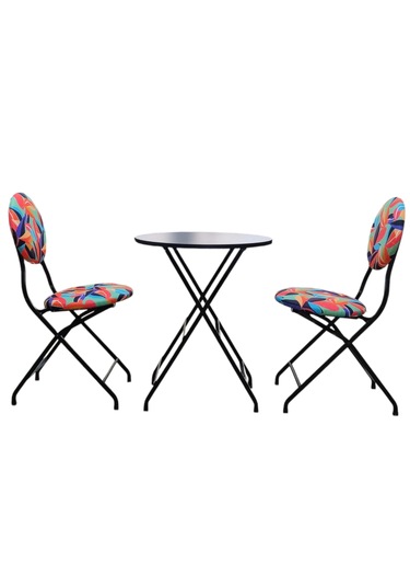 Katlanabilir Renkli Yapraklı Metal Masa Ve Sandalye Takımı - 2 Sa