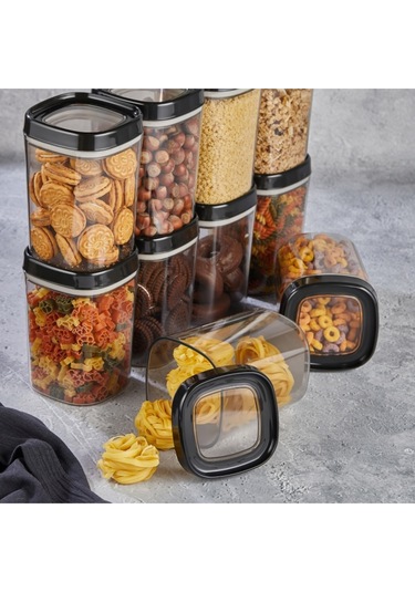 Ceronni Bonny Erzak Saklama Kabı 12li Set 1,8 Lt 1 Lt 600 Ml Siyah Siyah