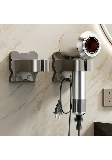 Dashanshop Beyaz Deliksiz Saç Kurutma Makinesi Askısı - Güçlü Yapışkanlı, Modern Banyo Depolama Çözümü Beyaz