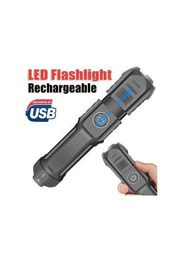 Güçlü Işık El Feneri Usb Şarj Edilebilir El Feneri Taşınabilir Ultra Parlak Uzun Menzilli Dış Mekan Ev Led Işık Siyah