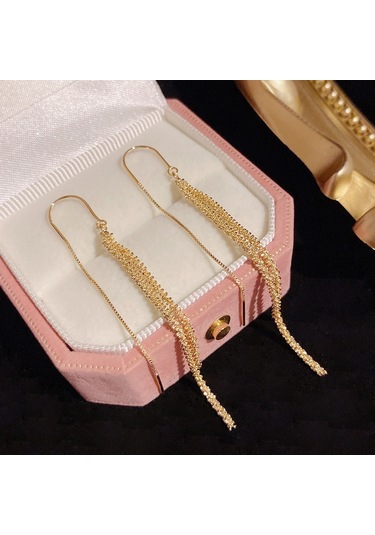 Wezone 2022 Yazın Yeni Stili Zırhlı Uzun Pırlanta Tassel Küpe Kadın İçin Zeki Ve İnce Görünüm Sağlar Gerçek Altın Kaplama - Altın Gold