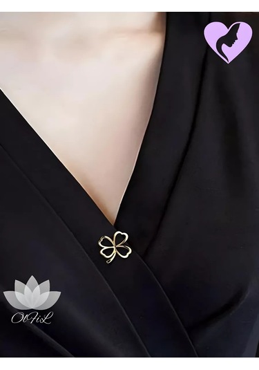 Olfil Broş-mini Yonca Işıl Işıl Minimalist Tarz 191651060 Altın Rengi