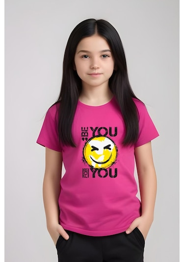 Be You Emoji Baskılı Kız Çocuk Tişört Ve Eşofman Alt-üst Takım Fuşya