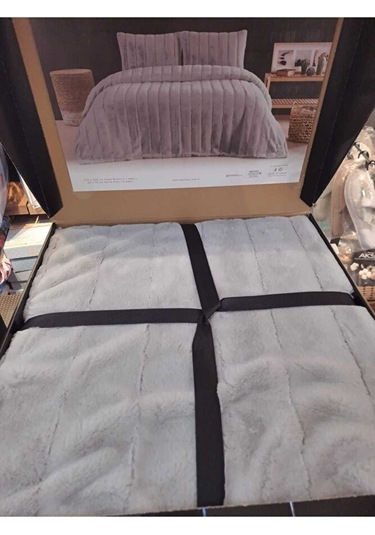 Luxe Çift Kişilik Yatak Örtüsü Seti - Gri Çizgi Model