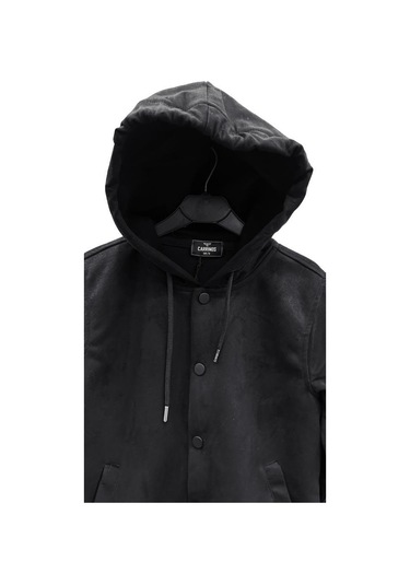 Erkek Çocuk Çıt Çıt Düğmeli Nubuk Kapüşonlu Hırka-12985-siyah