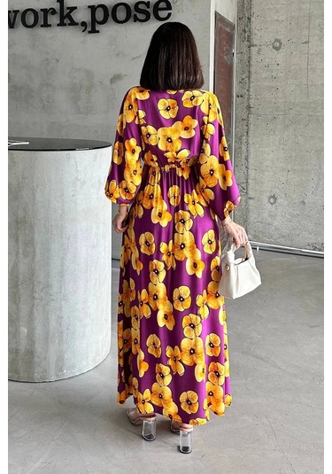 Çiçek Baskılı Elbise Sarı