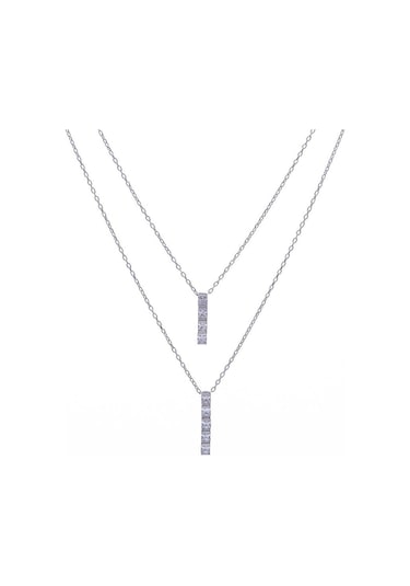 Nagıss Sıralı Dörttaş Beştaş Model Zirkon Taşlı 925 Ayar Gümüş İkili Kadın Kolye