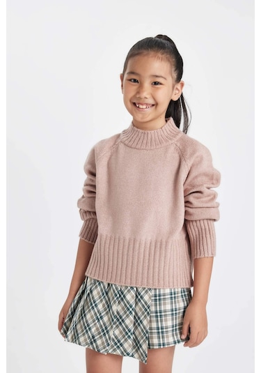 Defacto Kız Çocuk Bej Standart Fit Bisiklet Yaka Triko Kazak C9553A824AUBG384 Bej