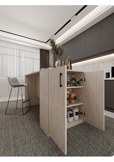 Asra Trend Mutfak Adası MA-04 %100 MDF Dolaplı Yemek ve Bar Masası Sidon