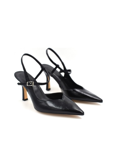 Beyaz London Kapalı Burun Topuklu Kadın Ayakkabı Siyah Siyah