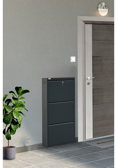 Arpelia Metal Ayakkabılık 3 Lü Kilitli Antrasit