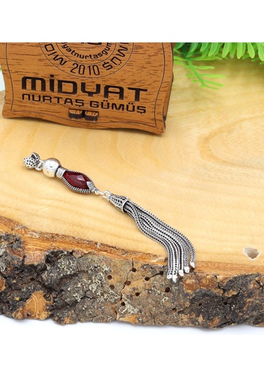 Yakut Taşlı 925 Ayar Gümüş Tesbih Püskülü 201021425