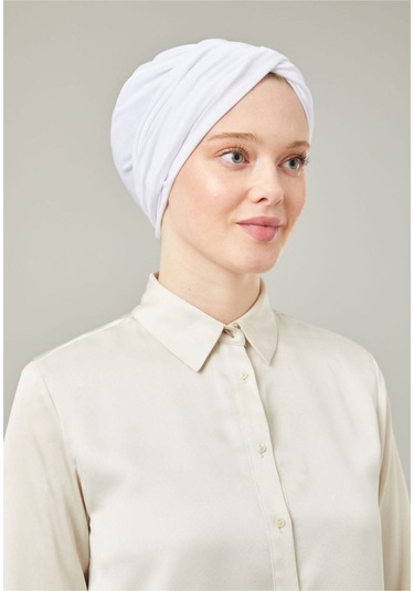 Kadın Tesettür Dolama Bone Beyaz Beyaz