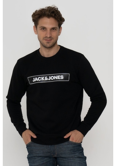 Jack & Jones Erkek Gögüs Logo Baskili Sweatshirt - Minder 12193076 Black Siyah