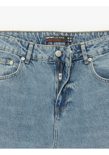 Koton Normal Bel Pamuklu Vintage Straight Fit Jean Pantolon Orta İndigo 6wam40018ıd İndigo
