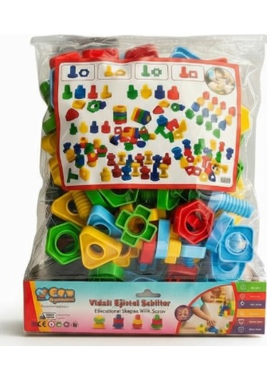 Ecem Toys Vidali Eğitsel Şekiller Seti Bpa İçermeyen Kaliteli Plastik - Renkli Geometrik Şekiller 64 Parça