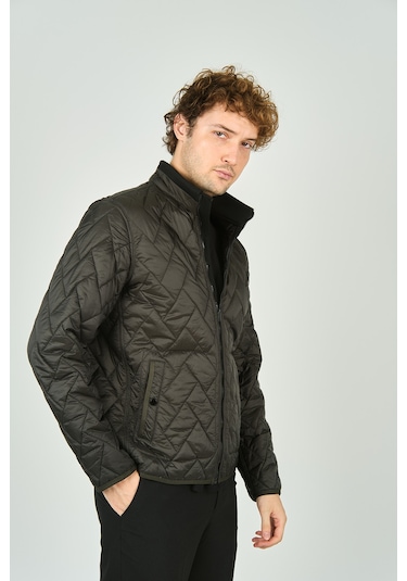 Allegro Erkek Dik Yaka Fermuarlı Cep Detaylı Kapitone Mont 4355 Haki Haki