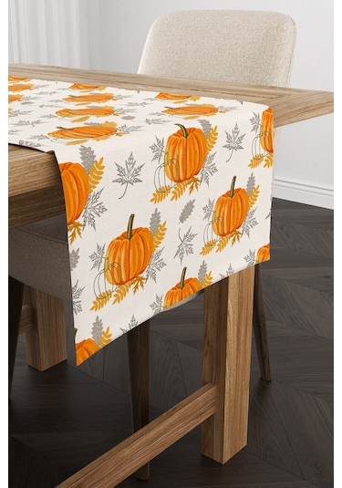 Turuncu Halloween Balkabağı Desenli Dijital Baskılı Runner Cgh759