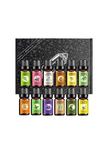 12'li Aromaterapi Esansiyel Yağ Seti: Masaj, Cilt Bakımı, Akne Kontrolü Ve Rahatlama İçin Lavanta, Gül Ve Diğer Doğal Yağlar Çok Renkli Çok Renkli
