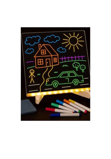 Neon Işıklı 7 Renk Işık Boyama Kalemli Led Resim Panosu Boyama Tahtası Kalemleri 20 X 20 Renkli