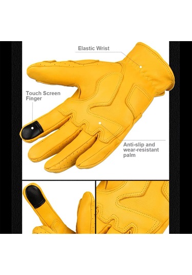 Tenfowee Motorsiklet Kullanımı İçin Dokunmatik Ekranlı Deri Eldiven, Uv Koruma, Sarı Xl Boy, Havalandırmalı Ve Kaymaz Tasarım