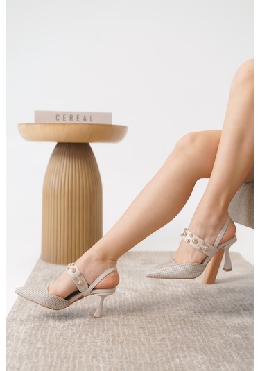 Miranda Günlük Ortopedik Klasik Topuklu Taşlı Kadın Ayakkabı Ten