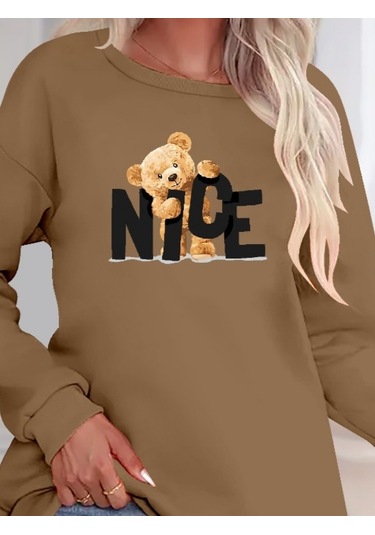 Supplierby Kadın Uzun Kollu Bisiklet Yaka Viskon Iki Iplik Bluz Bej