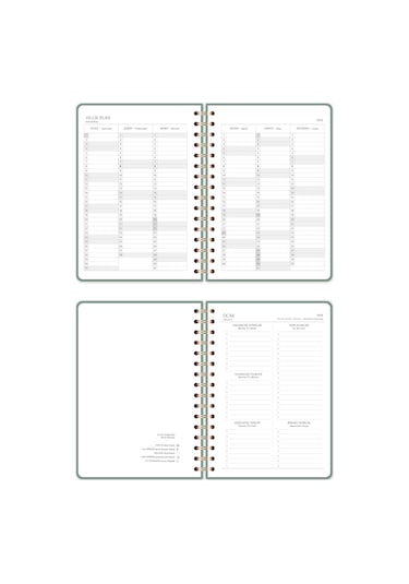 2026 A5 Spiralli Keten Haftalık Ajanda 12 Aylık - Yeşil Yeşil