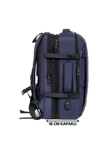 Dada Körüklü Su Geçirmez Kumaş Fonksiyonel Sırt Çantası 15.6 İnç Lacivert