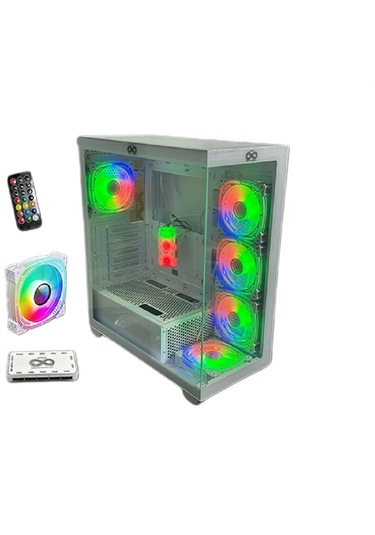 Aztech AZT201 W 5 x RGB Fan Uzaktan Kumanda Akvaryum Oyuncu Bilgisayar Kasası Beyaz