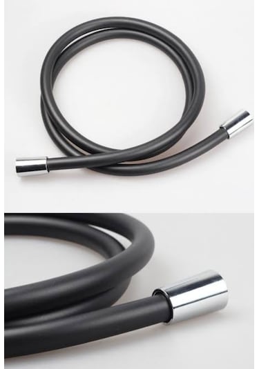 Özbest Silikonlu 150 Cm Duş Hortumu 5 Fonksiyon Başlık Mafsal Set Siyah - Krom