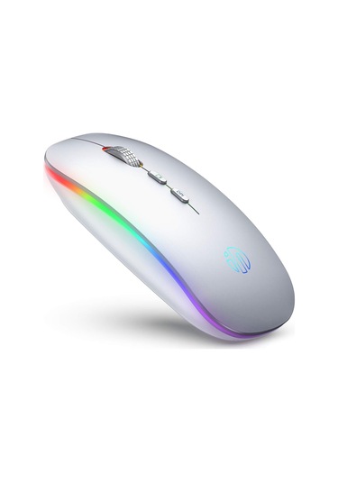 Kablosuz Şarj Edilebilir 2.4g Kablosuz Fareler Sessiz Tıklama Led Işıklı Usb Alıcı Gümüş Diğer