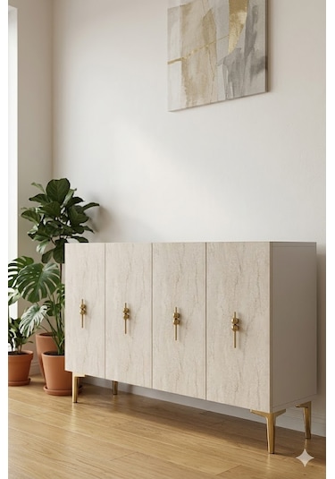 Ka1217btg Salkım Konsol Ve Tv Sehpası Beyaz-traverten-gold 120cm