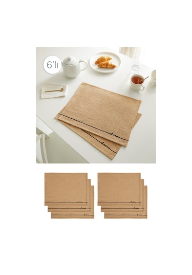 Ocean Home Textile 6 Adet Jüt Dream Baskılı Sofra Sunum Tabak Altlığı Supla Amerikan Servisi 45 x 35 CM Bej