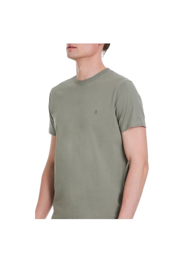 Zeytin Yeşili Regular Fit 100% Pamuk Bisiklet Yaka Tişört 1996541 Vetiver Gri-01