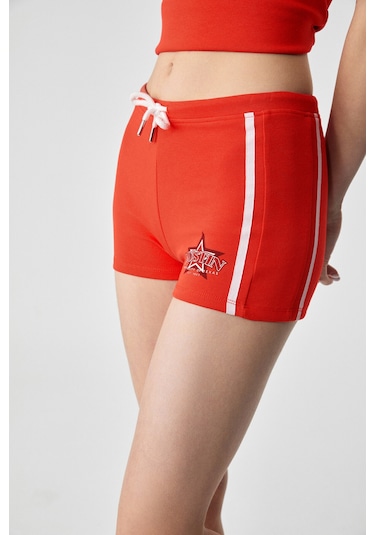 Ethıquet Marıam Kadın Baskılı Slim Fit Kırmızı Şort