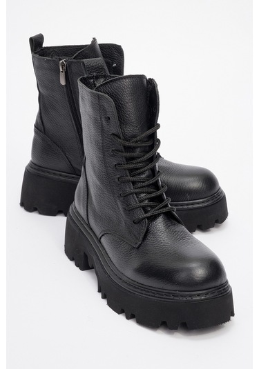 Loreta Siyah Hakiki Deri Kadın Postal Bot Siyah