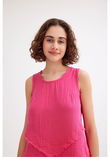 Pamuk Müslin Üçgen Bluz - Şık Ve Rahat Yaz Tasarımı Pembe