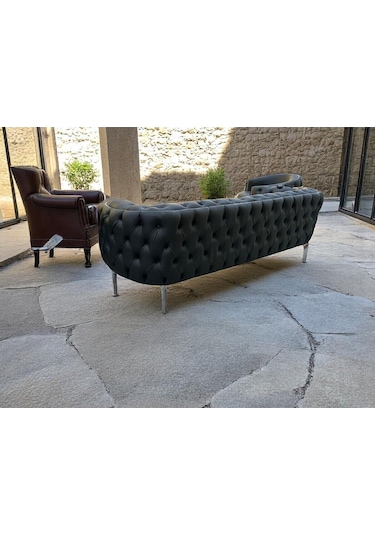 1 Adet Üçlü Deri Ofis Büro Koltuğu Imalattan Siyah